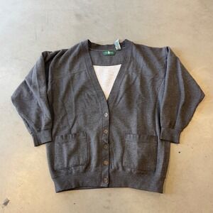 Vintage  Mens Medium Gray Cotton Blend Button Front Sweatshirt Cardigan Jacket